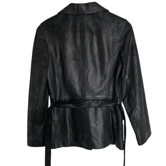 Burberry Leather Belted Jacket Black Leather BURBERRY London Coat Size S - 38 - Picture 10 of 16